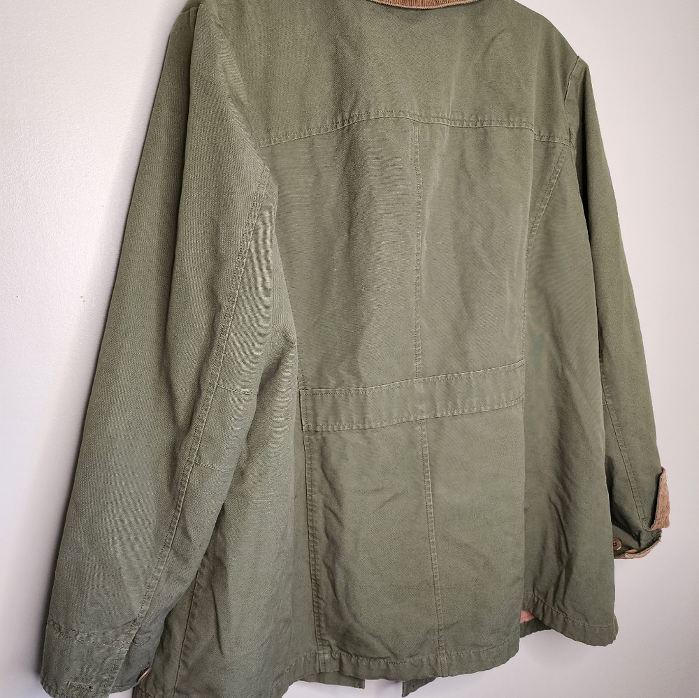 L.L. Bean Olive Utility Jacket with Tan Corduroy Collar - Picture 4 of 6